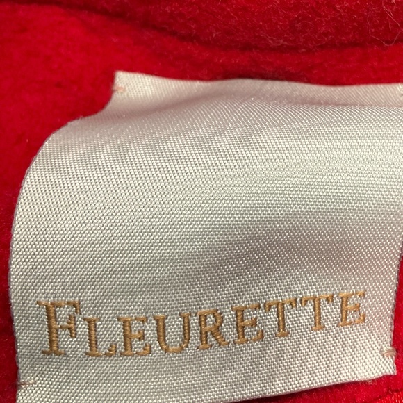 FLEURETTE RED / BLACK FUR TRIMMED MID LENGTH LAMBSWOOL COAT - Picture 4 of 6